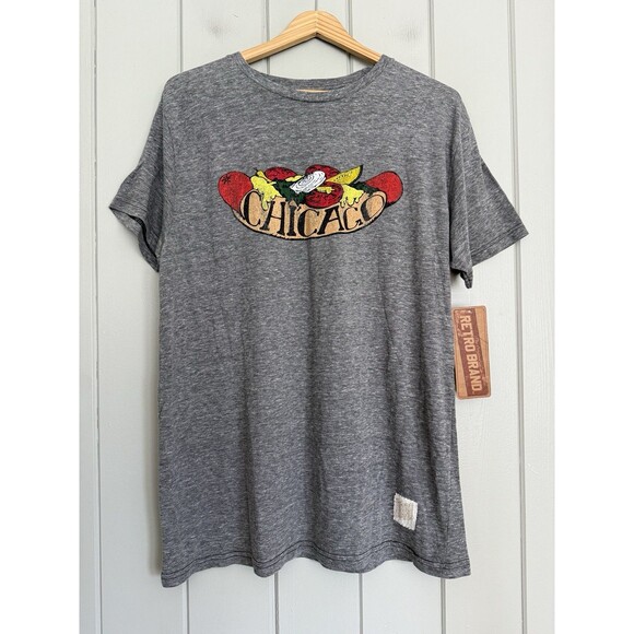 NWT Retro Brand T-Shirt L Large Chicago Dog Heather Gray NEW - Picture 1 of 4
